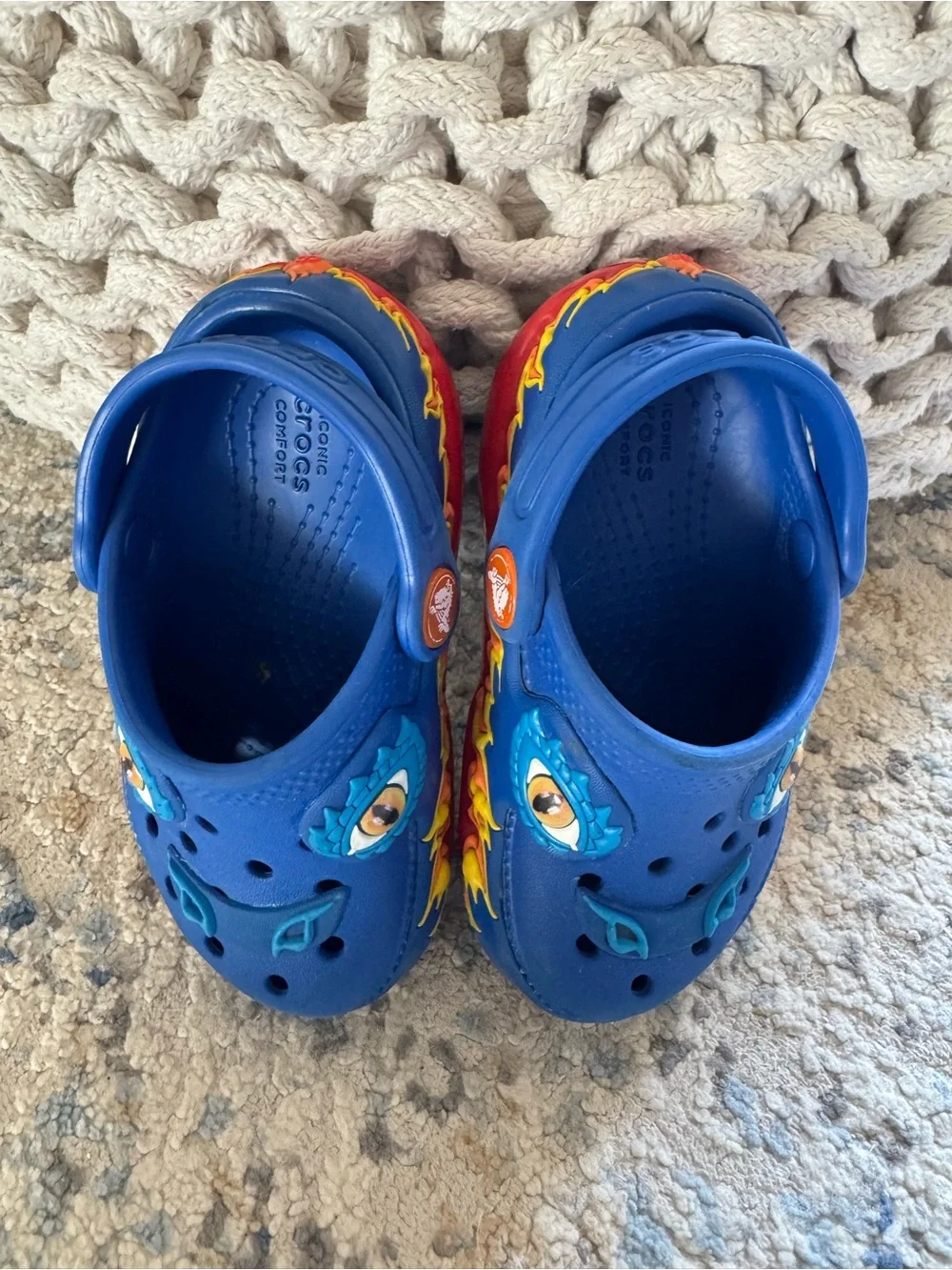 Crocs Kids Light-Up Dragon Classic Clog - Blue with Red/Yellow Flames, Sz 7